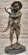 Antique Style RARE Bronze Sculpture Farm Boy with Lamb Statue Figure Figurine picture