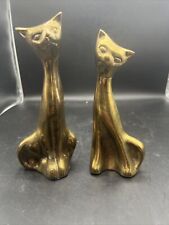 VINTAGE Set 1977 Solid Brass Setting Siamese Cat Figurine MCM Art Deco Korea picture