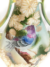 Nippon Vase Moriage Bird Hand Painted Antique Nippon Porcelain Gold Maple Leaf picture