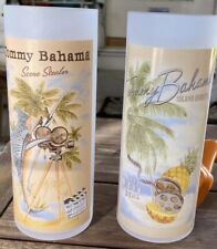 TOMMY BAHAMA Vtg Tall Frosted Glasses Set Of 2 Tropical Floral High Ball Tiki picture