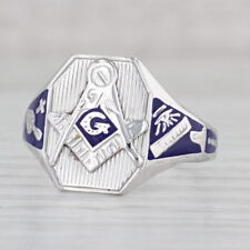Vintage Masonic Blue Lodge Signet Ring 10k Gold Enamel Square Compass Size 10 picture