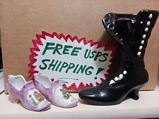 Pink Purple Antique Porcelain Shoes Heels madein Germany plus Black Boot vintage picture