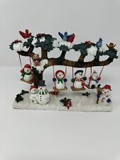 Vintage Jaimy Holiday Christmas Snowman Family On Swings  With Birds See Details picture