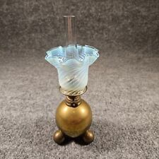 Gusums Bruk Miniature Brass Oil Lamp W/ Swirl Optic Uranium Lamp Shade picture