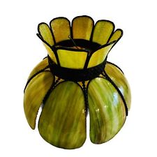 ATQ Victorian Green ART NOUVEAU CURVED SLAG STAINED GLASS LAMP Shade 8 Panel picture