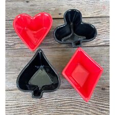 Vintage MCM Set Playing Card Suit Nut Snack Dishes Red Black picture