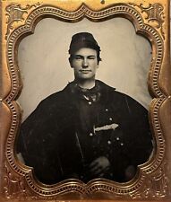 Civil War Ambrotype Soldier In Greatcoat w/ Sheffield & Poem Antique Photo picture