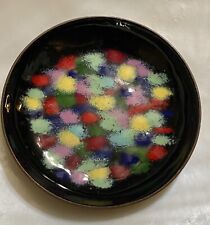 Choice Enameled Multicolored Copper Mid Century Trinket Dish Signed Bussard picture