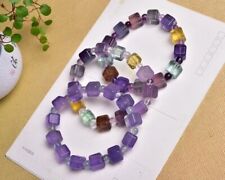 Wholesale Lot 1P Natural Rainbow Fluorite Cube Crystal Healing Stretch Bracelet picture