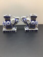 Vintage pair blue & white pottery Elephant ashtrays incense burners 5