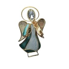 Vintage Blue Stain Glass Angel Playing Violin picture
