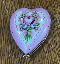 Limoges Peint Mein Heart Shaped Rose Trinket Box with Design Rose picture