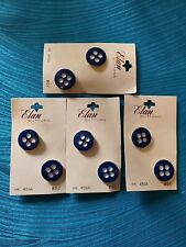 4x Vintage Elan Buttons on Card Shank-Back Round Navy Blue & White 3/4