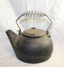 Vintage Unbranded Cast Iron Tea Kettle - Lid -  ~ Deco ~ Wire Handle picture