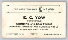 1920s Vintage Business Card Ink Blotter EC Yow Lock Barber Cutlery Washington DC picture