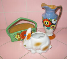 Lot 3 pcs Japan Ceramics Bunny Planter Deco Pitcher Basket Japanese Lustreware picture