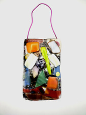 Fused Glass Hanging Wall Pocket Vase, Studio Art Slim Handmade Multi Colored picture