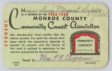 Vintage 1953-54 Community Concert Association Monroe County Member Card picture