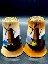 Vintage Japanese Hand Painted Ceramic Set of Salt And Pepper Shakers Lusterware. picture
