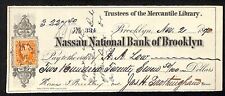 Nassau National Bank of Brooklyn 1870's $227 Bank Check A.A. Low w/ Tax Stamp picture