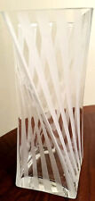 ECCENTRIC LARGE 12” SYMMETRICAL CRYSTAL FROSTED GLASS STRIPED CLEAN DESIGN VASE picture