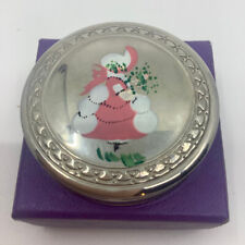Vintage Charming Powder Compact, Painted Girl w/Flowers picture
