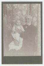 Antique Circa 1900s Cabinet Card Older Man With Beard Holding Adorable Baby picture