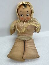 Antique Pincushion Porcelain Doll Wide Eyed Baby 1920s Vintage Sewing 9” picture