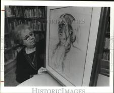 1992 Press Photo Artist Rose Mannara with Native American Painting at Library picture