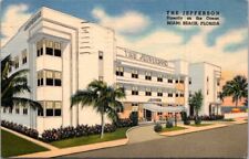 Miami Beach FL Jefferson Hotel Exterior Florida Linen c1940 postcard FP3 picture