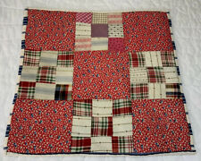 Antique Vintage Patchwork Quilt Table Topper, Nine Patch, Early Calico Prints picture