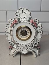 Dresden Porcelain Rose Ornamented Antique Mantle Clock Mercedes West Germany picture