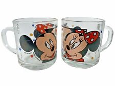 Vintage Anchor Hocking Disney Mickey Minnie Mouse Clear Glass Coffee Mug Tea Cup picture