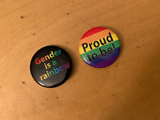 GENDER IS A RAINBOW LGBTQ GAY LESBIAN BUTTON PIN PINBACK HEART SMILE VTG DOVE picture