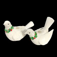 2ct Vintage Fitz and Floyd Christmas Doves Holly Wreath Tapered Candleholder picture