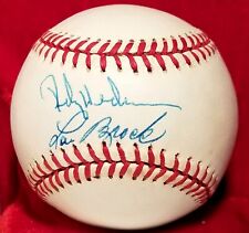 RICKEY HENDERSON LOU BROCK Signed Ball STEALS LEADERS A's Cardinals Team vtg HOF picture