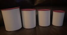 Tupperware Canister Set of 4 White Pink Mauve Lids Made in USA ABCD Vintage picture