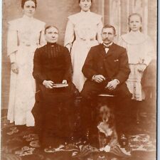 c1910s Classy German Family RPPC German Shepherd Dog Real Photo No Forehead A141 picture