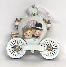 Newlyweds In Carriage Christmas Tree Ornament 3.75”x 3.5”x 1” Personalize It picture