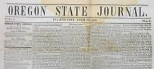 Rare original 1864 OREGON STATE JOURNAL newspaper Volume I # 7 issue EUGENE CITY picture