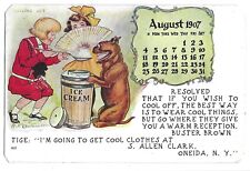 Oneida, NY New York 1907 Postcard, Buster Brown and Tige with Calendar TRIMMED picture