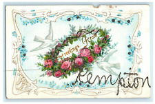 c1910s Flowers, Doves, Glitters, Greetings from Kempton Illinois IL Postcard picture