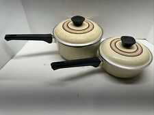 Vintage Set Of Club Saucepans Almond Brown Stripe Small And Medium With Lids picture