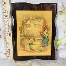 Happy Marriage Recipe Kitchen Wall Plaque Wood Under Resin Sign VINTAGE Wedding picture