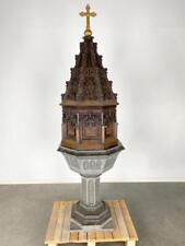 ARRIVES JULY 2024: Monumental 7 Foot Antique Gothic Baptismal Font Dated 1881 picture