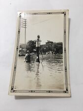 Glossy Real Photo Man Overalls Hat Flooded Gas Pump 1920's Era Oil Globe Tank picture