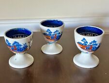 Vintage Booths Silicon China England Blue & White Set Of 3 Egg Cups picture