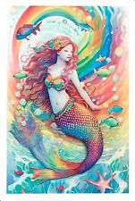 NEW Custom Designed Printed 4x6 Postcard Mermaid fish rainbow ocean beach picture