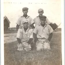 c1910s 4 Young Men in Baseball Uniforms? Real Photo Snapshot Antique Sports 3K picture