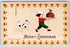 Postcard Merry Christmas Dog Boy Figgy Pudding Clapsaddle Needlepoint c1912 S31 picture